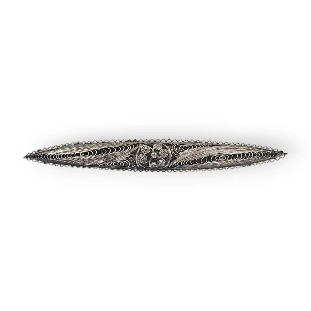 Victorian Cannetille Sterling Brooch Flower Filigree Antique Spun Silver 925